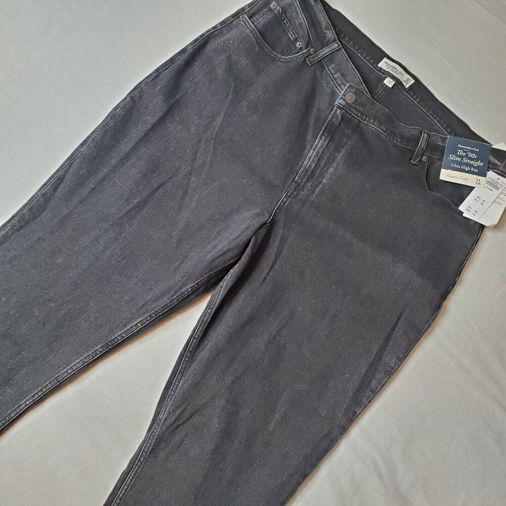 Abercrombie & Fitch Women Size 34 NWT 90's Slim Straight Jeans Curve Love Black